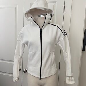 Adidas Women's White Bomber Jacket with Black Accents